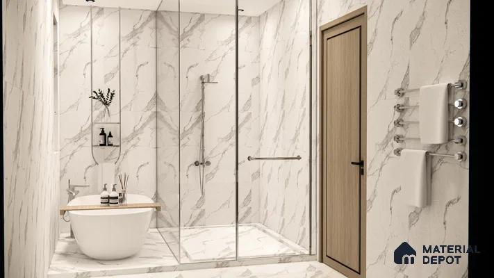 Elegant Marble-Inspired Bathroom in White and Grey Veins | Material Depot