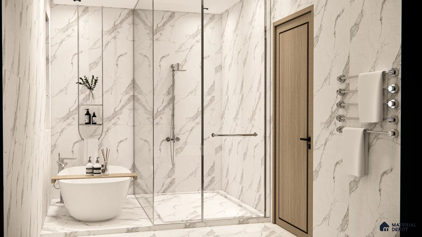 Elegant Marble-Inspired Bathroom in White and Grey Veins | Material Depot