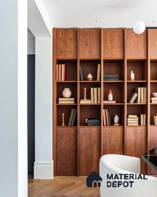 Elegant Minimalism with Warm Wooden Bookshelves | Material Depot