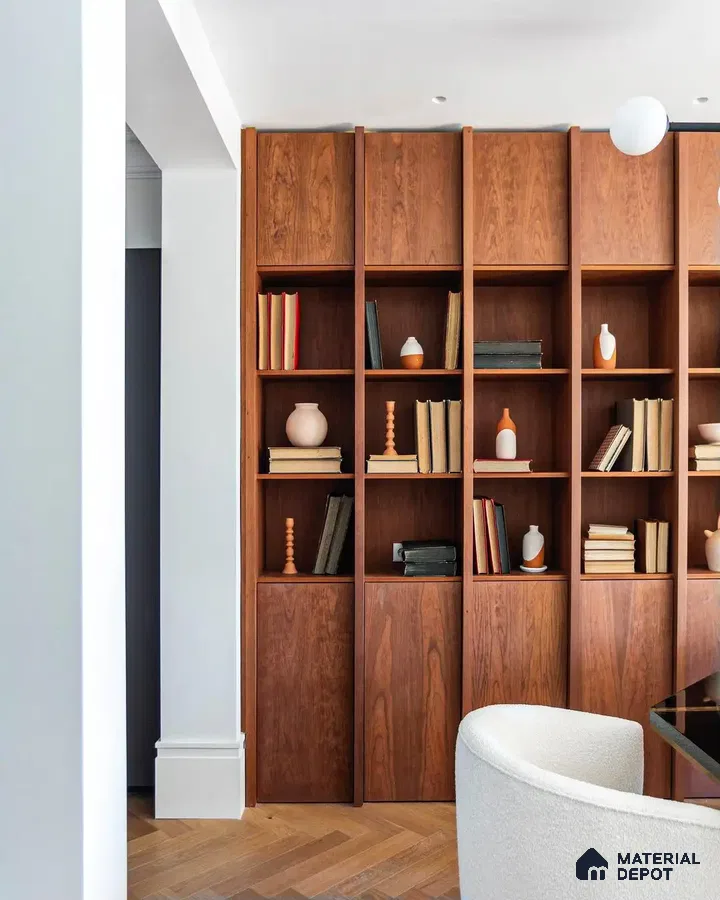 Elegant Minimalism with Warm Wooden Bookshelves | Material Depot
