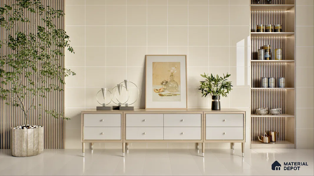 Subway Wall Tile TL 00055 D 4 x 4 inch Ivory Plain Glossy Finish Ceramic Wall Tile - 5.8 mm | Suitable For Restaurant, Bathroom, Kitchen