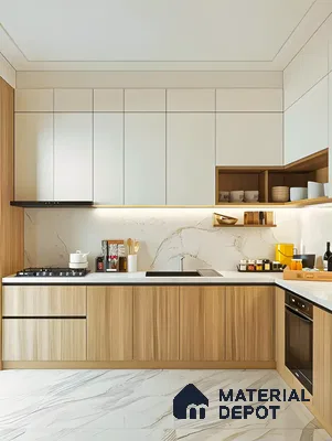 Elegant Minimalist Kitchen with Marble Accents | Material Depot