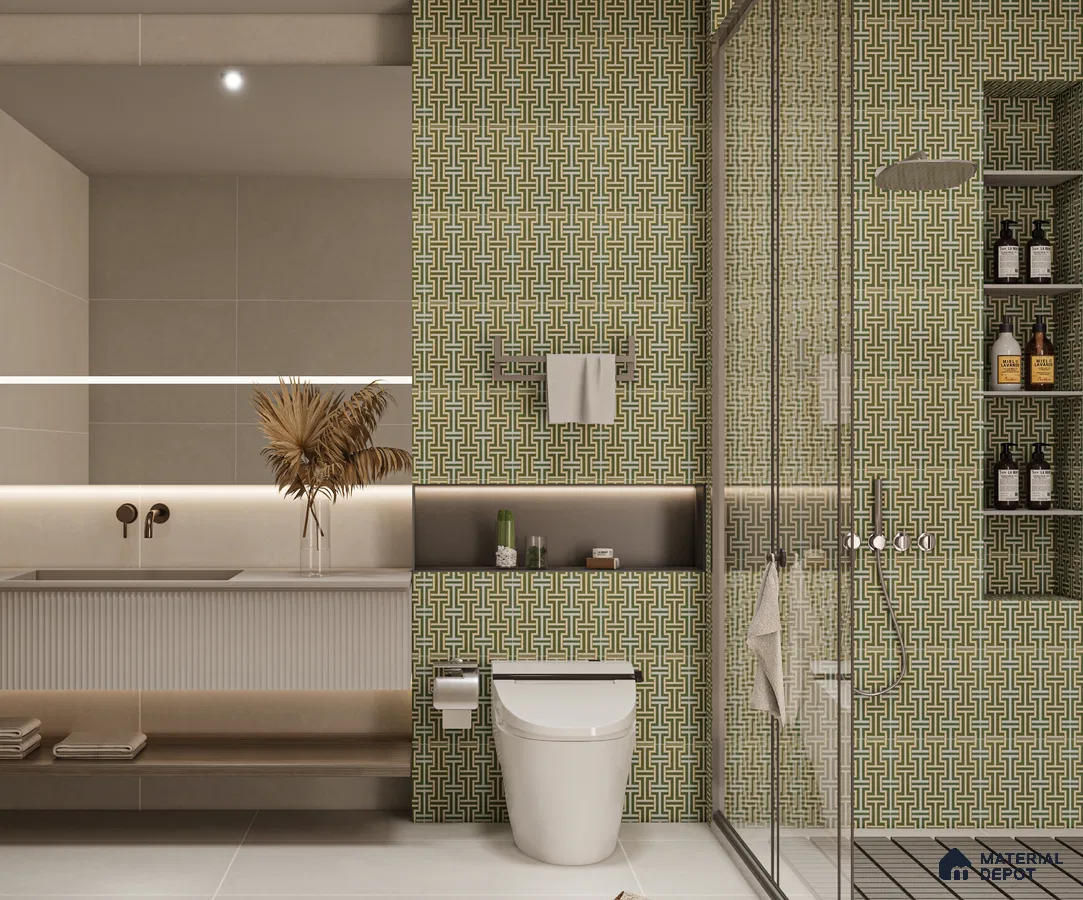 Elegant Modern Bathroom with Woven Moroccan Tiles | Material Depot