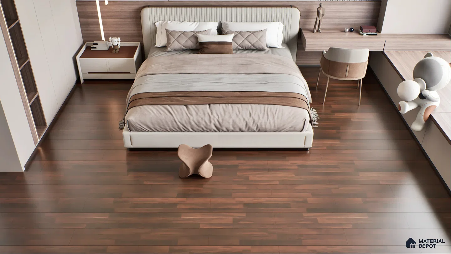 Elegant Modern Bedroom with Warm Wooden Flooring | Material Depot