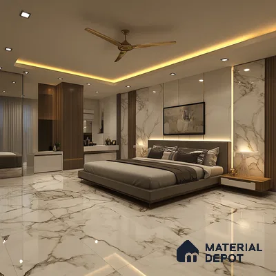 Elegant Modern Bedroom Design with Wood Paneling and Marble Access Salarpuria Sattva Exotic Bagalur Road | Material Depot