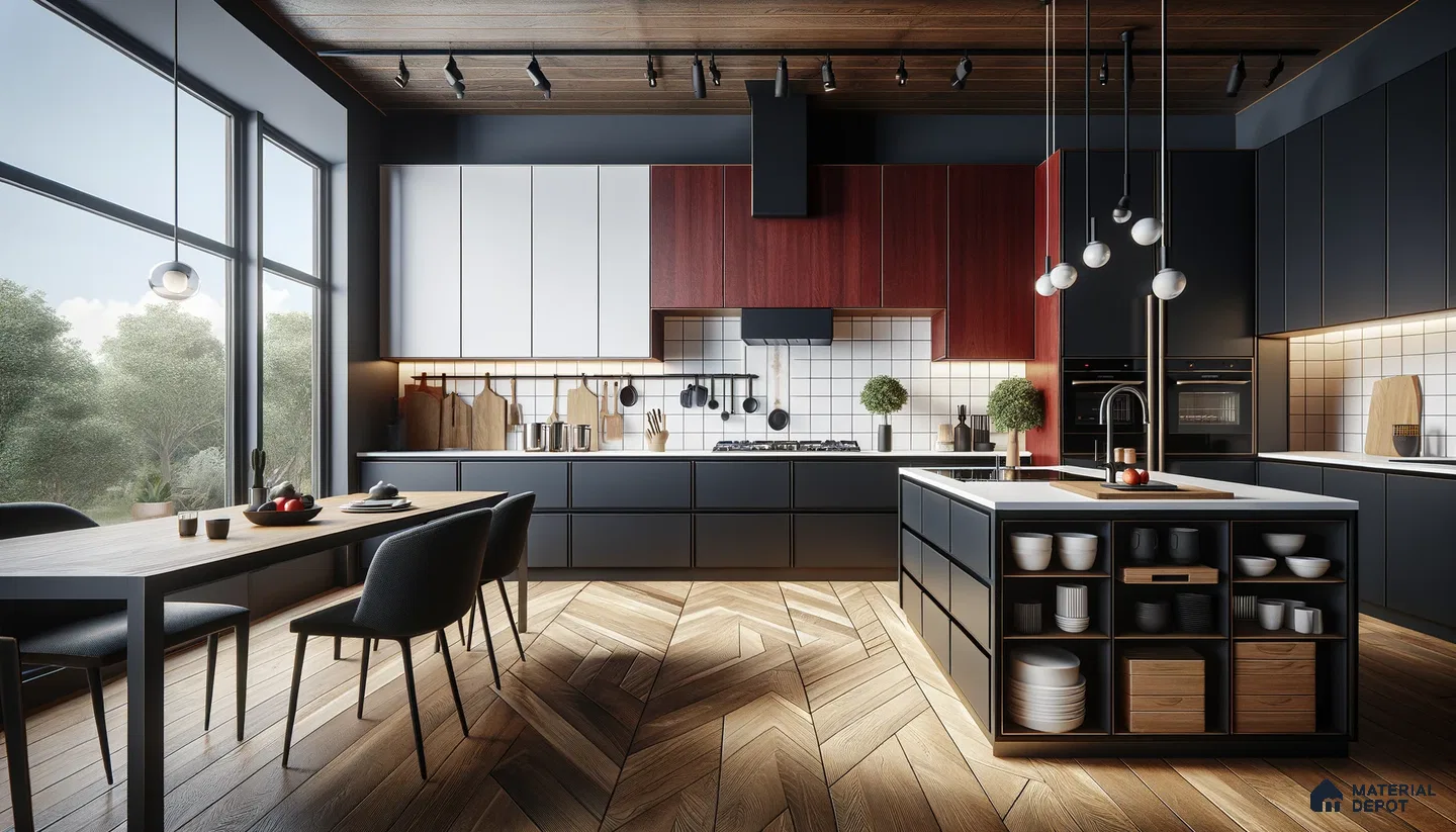 Elegant Modern Kitchen Fusing Warm Woods with Bold Charcoal Elements | Material Depot