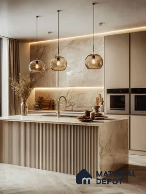 Elegant Modern Kitchen with Luxurious Marble Details | Material Depot