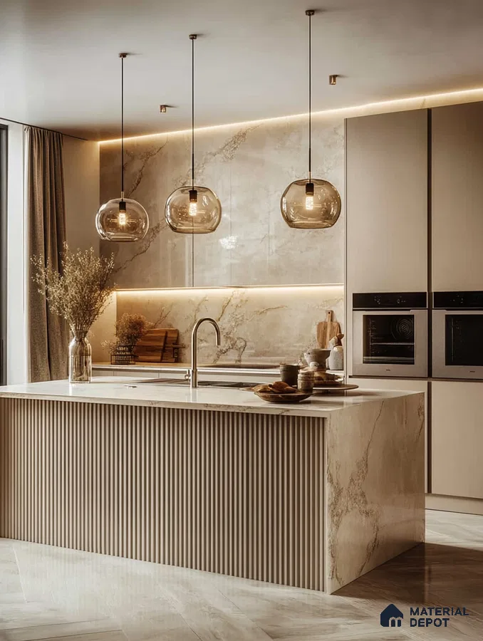 Elegant Modern Kitchen with Luxurious Marble Details | Material Depot