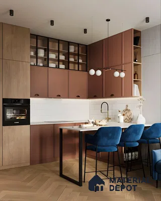 Elegant Modern Kitchen with Terracotta Cabinets and Velvet Seating | Material Depot