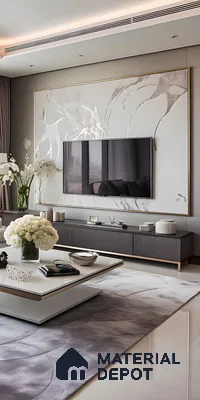 Elegant Modern Living Room with Artistic TV Panel | Material Depot