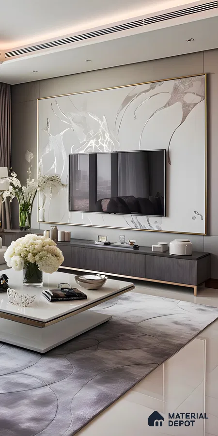 Elegant Modern Living Room with Artistic TV Panel | Material Depot
