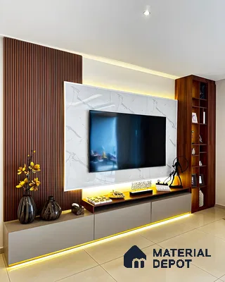 Elegant Modern TV Unit With Marble Accent | Material Depot