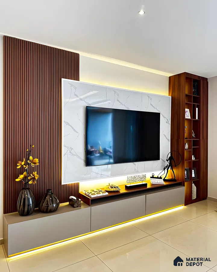 Elegant Modern TV Unit With Marble Accent | Material Depot