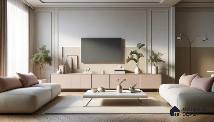 Elegant Modern Living Space with Neutral Palette and Plant Accents | Material Depot