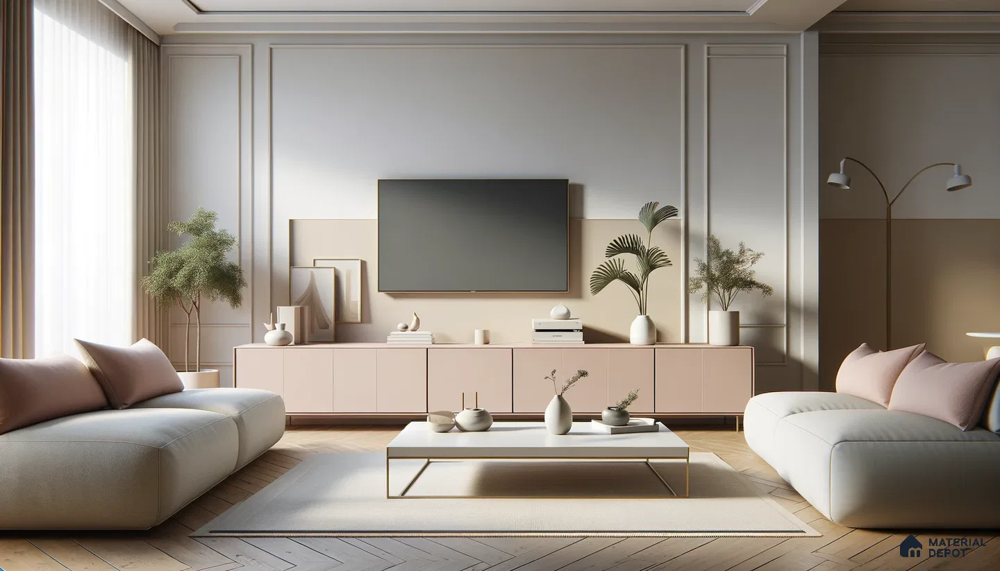 Elegant Modern Living Space with Neutral Palette and Plant Accents | Material Depot