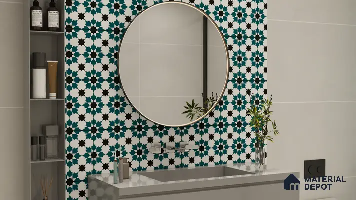 Moroccan Wall & Floor Tile TL 00250 Green 1 ft x 1 ft Matte Finish Ceramic Tile - 9 mm | Suitable For Kitchen, Bathroom, Dining Area | Please Expect a Slight Variation of Pattern