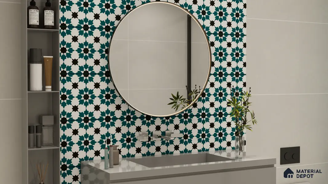 Moroccan Wall & Floor Tile TL 00250 Green 1 ft x 1 ft Matte Finish Ceramic Tile - 9 mm | Suitable For Kitchen, Bathroom, Dining Area | Please Expect a Slight Variation of Pattern