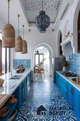 Elegant Moroccan-Inspired Blue and White Kitchen | Material Depot
