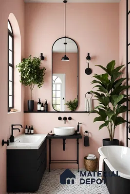 Elegant Pink and Black Modern Bathroom with Marble Countertop | Material Depot