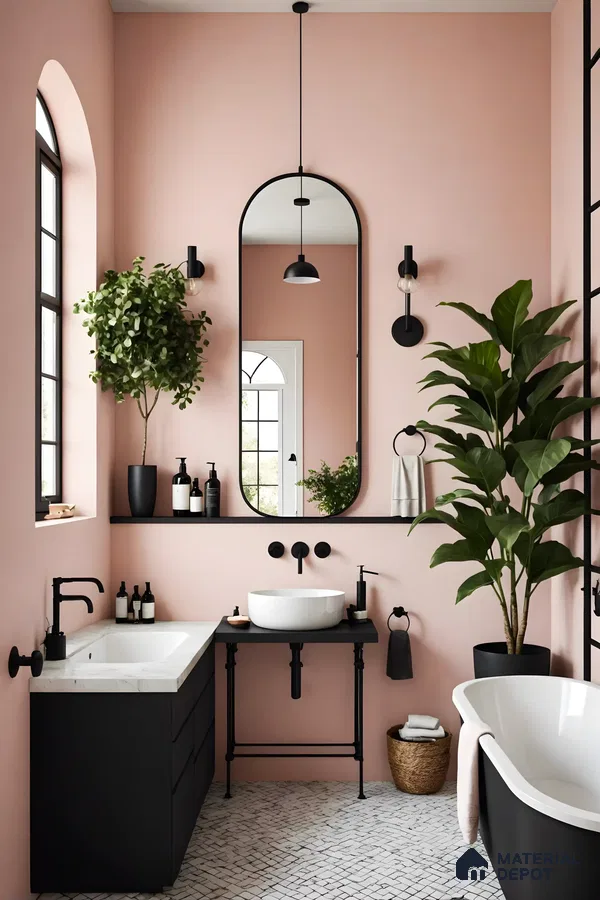 Elegant Pink and Black Modern Bathroom with Marble Countertop | Material Depot