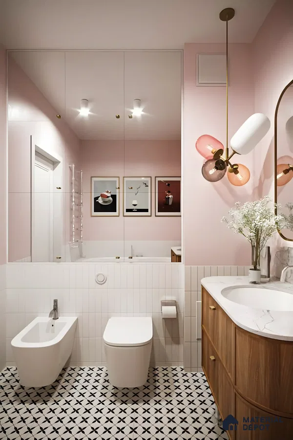 Elegant Pink and White Bathroom with Art Deco Touches | Material Depot