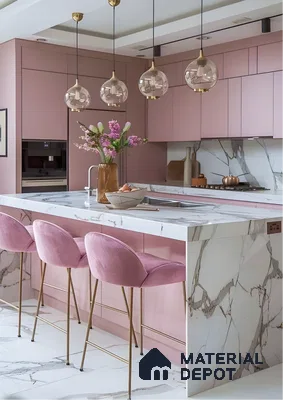 Coastal Chic Kitchen with Soft Blue Cabinets and Natural Textures | Material Depot