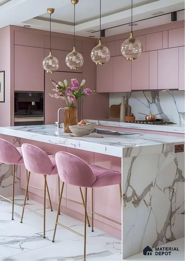Coastal Chic Kitchen with Soft Blue Cabinets and Natural Textures | Material Depot