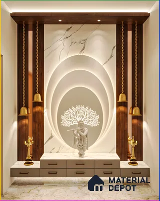 Elegant Pooja Room with Marble Accents and Warm Lighting | Material Depot
