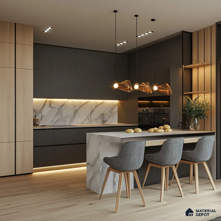 Elegant Simplicity Meets Modern Luxury in Spacious Kitchen and Dining Design | Material Depot