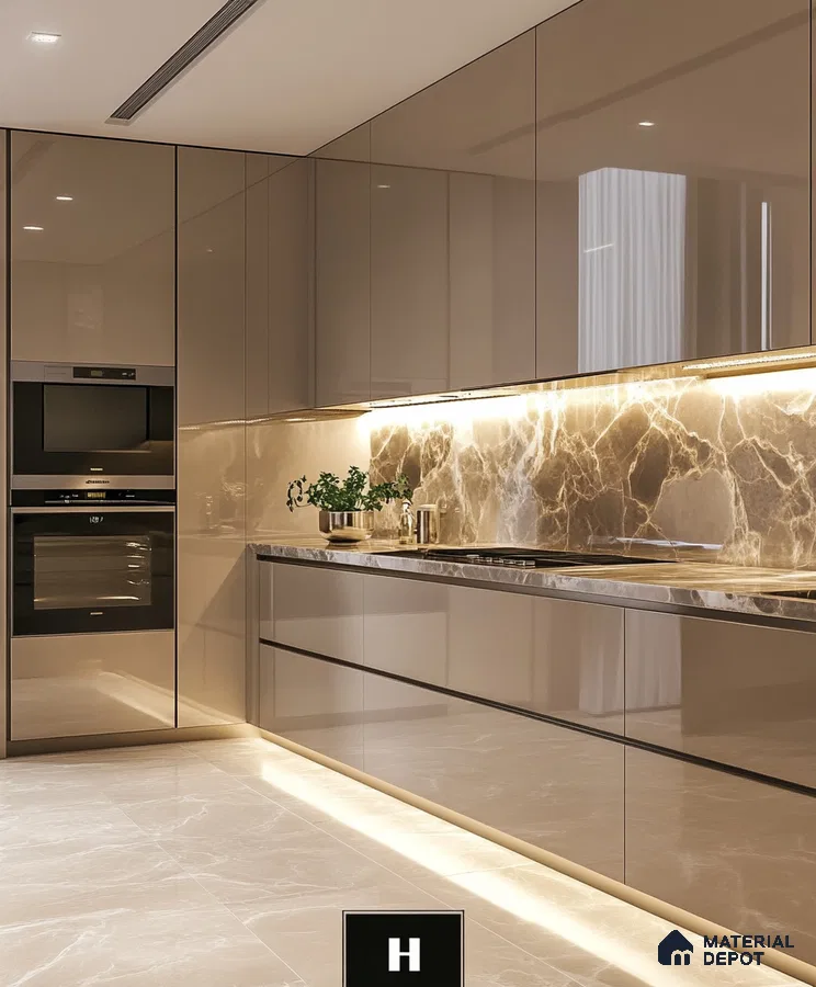 Elegant Taupe Kitchen with Marble Highlights | Material Depot