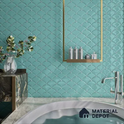 Elegant Turquoise Fish Scale Tile Bathroom | Material Depot