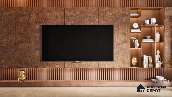 Elegant TV Unit with Fluted Panels and Wooden Accents | Material Depot