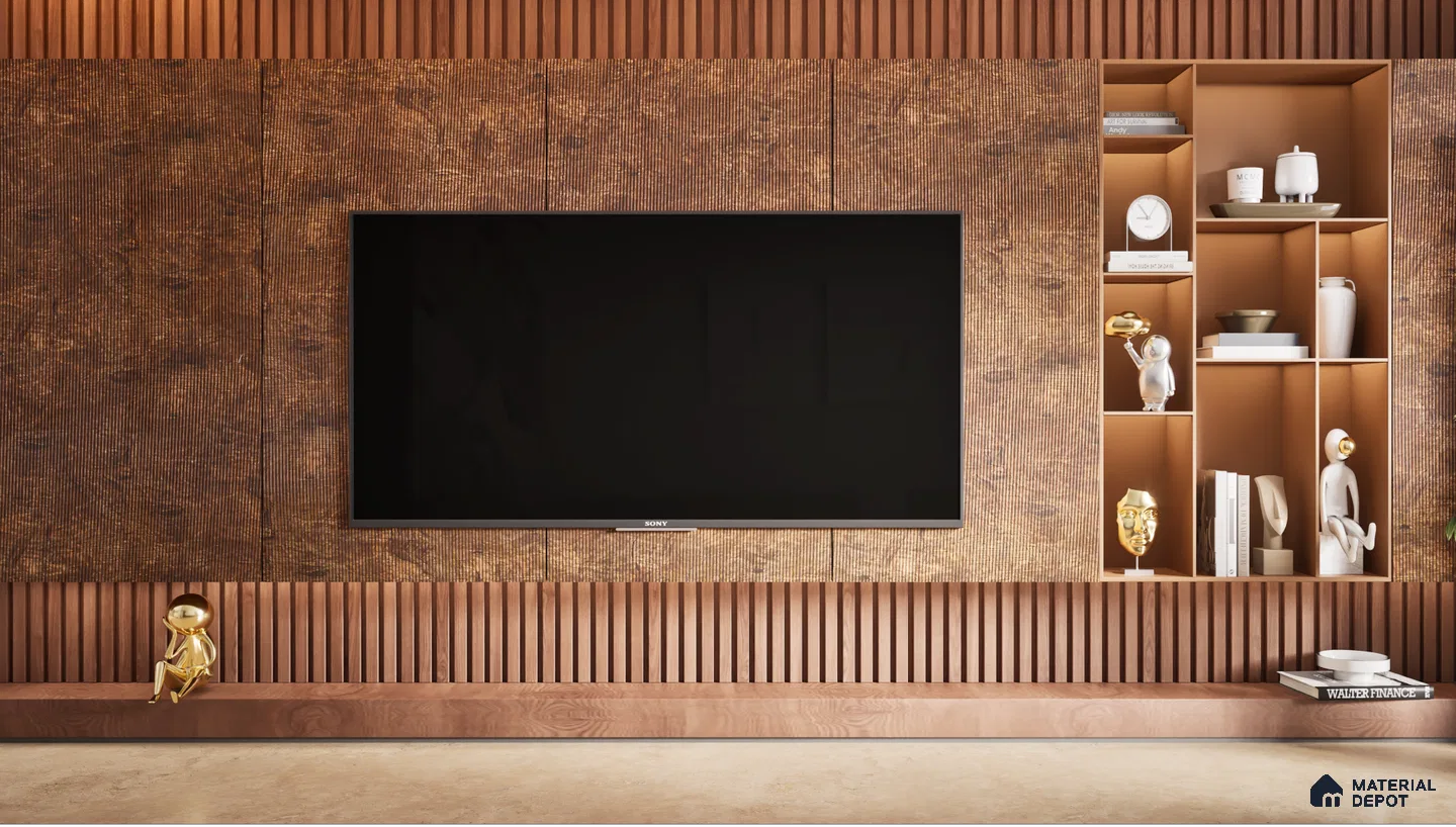 Elegant TV Unit with Fluted Panels and Wooden Accents | Material Depot