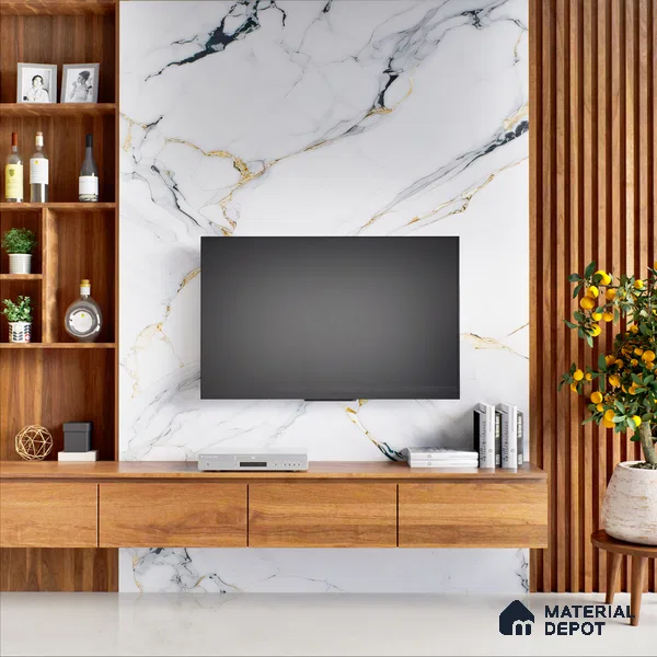 Wooden Look LM 19488 D Metallic Teak Wood High Gloss Finish 8 ft x 4 ft Decorative Laminate - 1 mm | Suitable for TV Unit, Wardrobe, Kitchen Cabinets