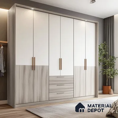Elegant Two-Tone Wooden Laminate Wardrobe for Modern Bedroom | Material Depot