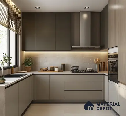 Elegant U-Shaped Kitchen with Matte Finish Cabinets | Material Depot