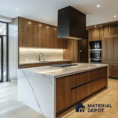 Elegant Urban Kitchen with Sleek Marble Highlights | Material Depot