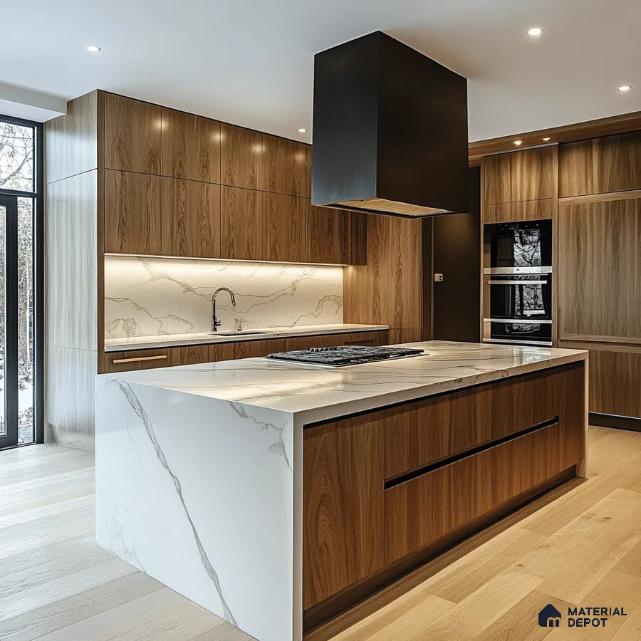 Elegant Urban Kitchen with Sleek Marble Highlights | Material Depot