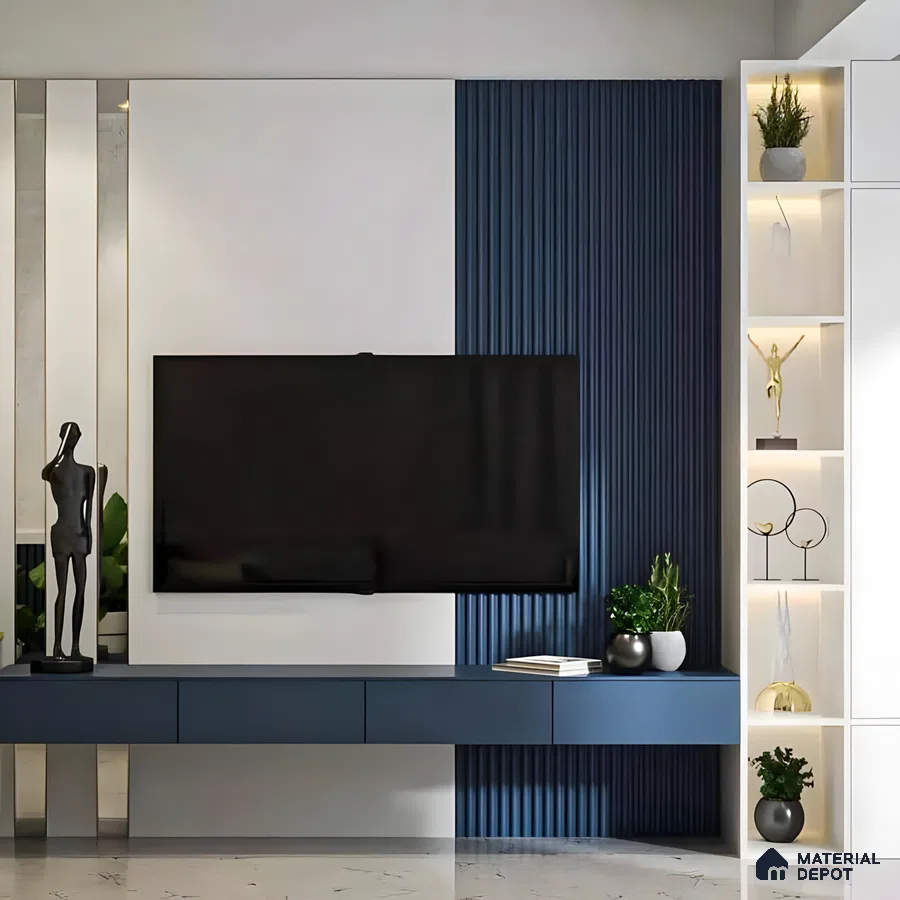 Blue Themed classy TV Unit Design | Material Depot