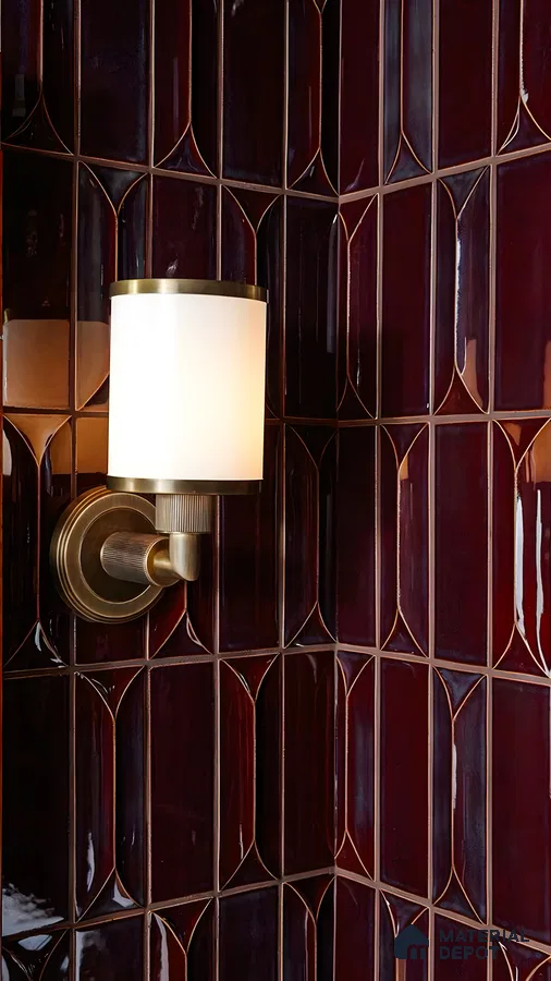 Elegant Wall Sconce with Rich Burgundy Tiles | Material Depot