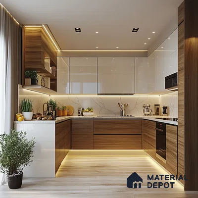 Elegant Wooden and White Kitchen with Warm Accents | Material Depot