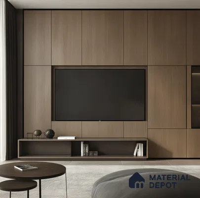 Elegant Wooden Laminate TV Wall Unit for Contemporary Living Room | Material Depot
