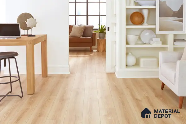 Study room with wooden laminate flooring