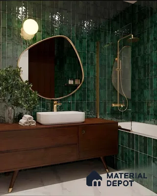 Emerald Elegance: Modern Bathroom with Gold Accents | Material Depot