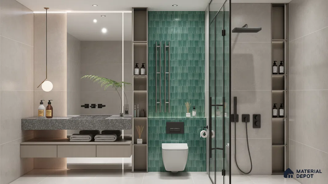 Faux Subway Wall Tile TL 04691 C Vertiline Kitkat Solara Loft Green 2 ft x 1 ft Ceramic Glossy Finish - 9 mm | Suitable For Kitchen, Bathroom Walls and Backsplashes | Please Expect a Slight Variation of Pattern