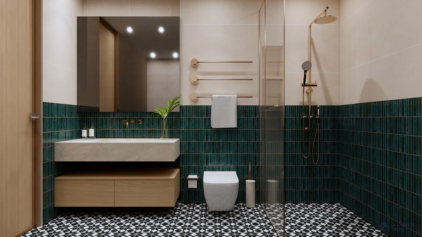 Emerald KitKat Tiles with Geometric Floor Accents | Material Depot