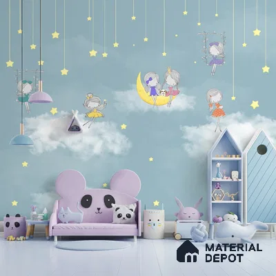 A close-up of a Cute Fairies Wallpaper for Girls Room Walls Sparkla N Shine Series Entertainment Design (Customised Size Wallpaper) with a finish available at Material Depot in Bangalore