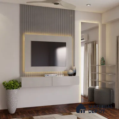 Modern white TV unit with enchanting backlighting.