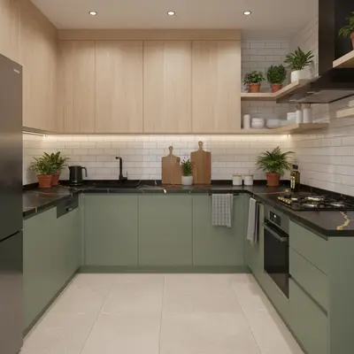 Scandinavian-style kitchen featuring clean lines, neutral colors, and minimalistic design elements.