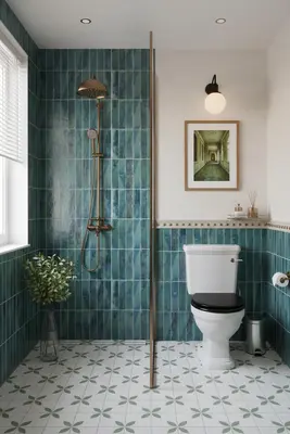 Subway tile theme applied to walls, offering a timeless and sleek design with a clean finish.